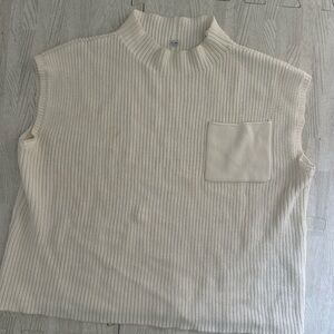Cream Knit Sleeveless Mock Neck Top
